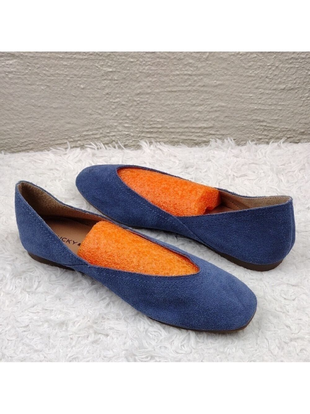 Lucky Brand Alba Blue Suede Leather Upper Square Toe Slip On Flat Loader Shoe